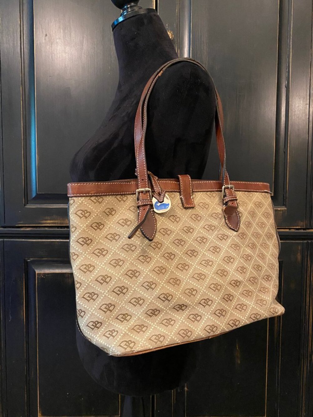 Dooney & Bourke - Vintage Signature Monogram Bag Brown Leather with Duck Charm
